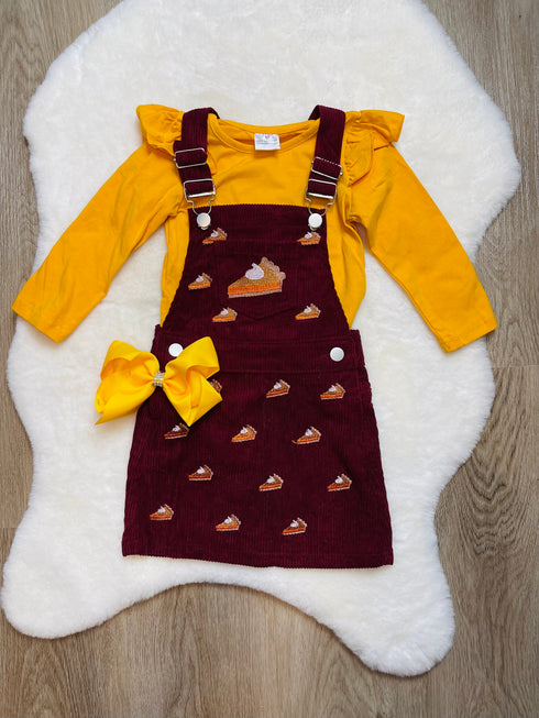 Bowtism Pie Corduroy Jumper Dress with Matching Bow - Bowtism